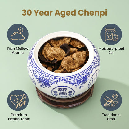 XinBaoTang 30 Years Aged Xinhui Tangerine Peel 250g Blue and White Porcelain Gift Box, Authentic Chenpi