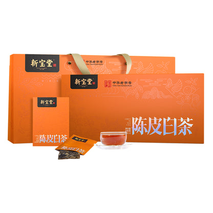 XINBAOTANG Xinhui Chenpi White Tea – 100g Gift Box | Aged Dried Tangerine Peel & White Tea Blend Sachets