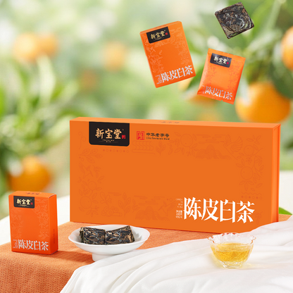XINBAOTANG Xinhui Chenpi White Tea – 100g Gift Box | Aged Dried Tangerine Peel & White Tea Blend Sachets