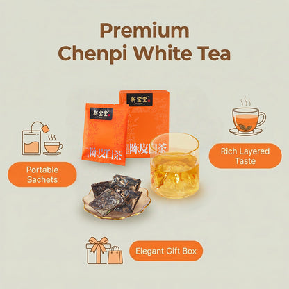 XINBAOTANG Xinhui Chenpi White Tea – 100g Gift Box | Aged Dried Tangerine Peel & White Tea Blend Sachets