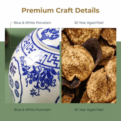 XinBaoTang 30 Years Aged Xinhui Tangerine Peel 250g Blue and White Porcelain Gift Box, Authentic Chenpi